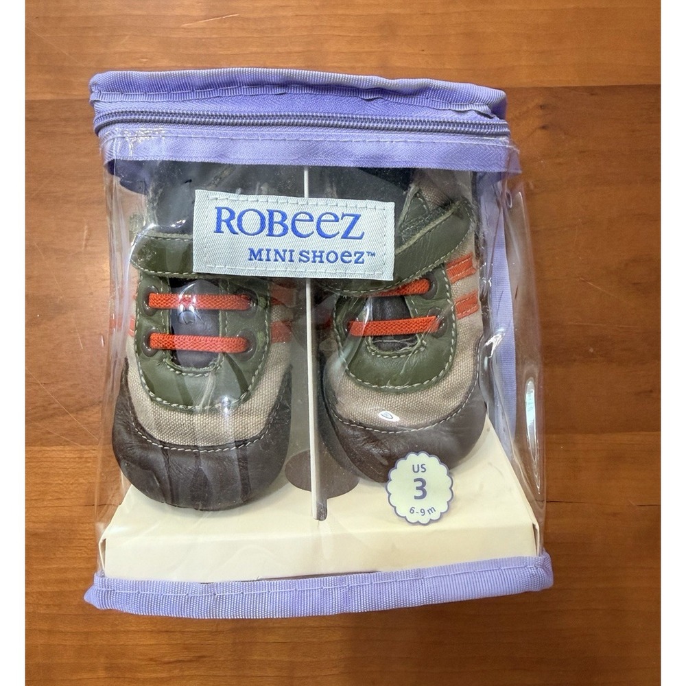 Robeez Mini Shoez Leather Low Top Sneaker Green/Gray/Orange US 3 (6-12 mos.)